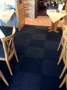 Brescia Pietra  Azzuro Dark Blue - Scale Carpet Tiles. Delivered for the Zeitlers Hotel breakfast room in Marsberg Germany.